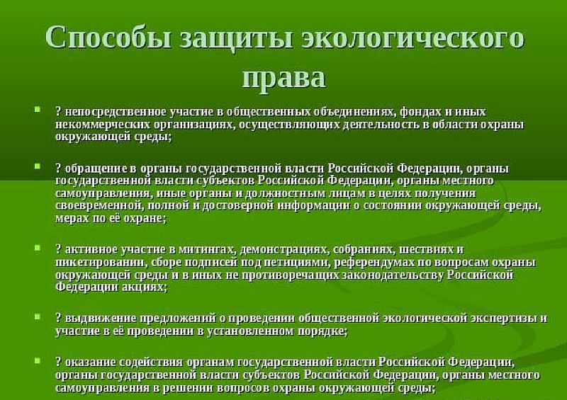 Способы защиты экологических прав презентация